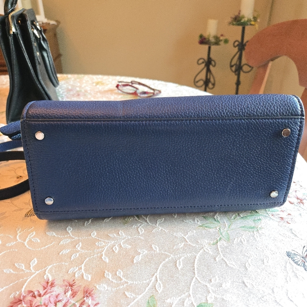 KATE SPADE Purse Tegan Pebbled Leather Blue Satchel Bag Handbag Crossbody A+ - Picture 3 of 11